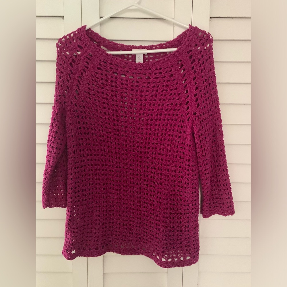 Chico’s Fuchsia Knit/Crochet Sweater Size “0”